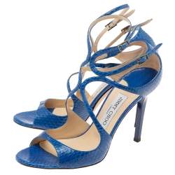 Pre Owned Jimmy Choo Royal Blue Snakeskin Leather Lang Sandals Size 39