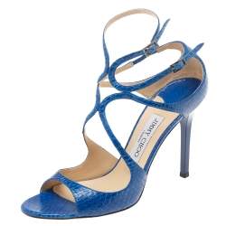 Pre Owned Jimmy Choo Royal Blue Snakeskin Leather Lang Sandals Size 39