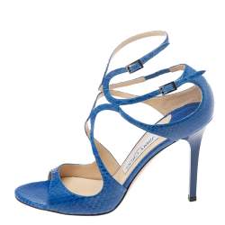 Pre Owned Jimmy Choo Royal Blue Snakeskin Leather Lang Sandals Size 39