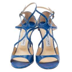 Pre Owned Jimmy Choo Royal Blue Snakeskin Leather Lang Sandals Size 39