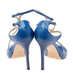 Pre Owned Jimmy Choo Royal Blue Snakeskin Leather Lang Sandals Size 39