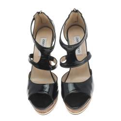 Pre Owned Jimmy Choo Black Patent Leather Platform Sandals Size 41