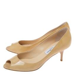 Pre Owned حذاء كعب عالي جيمي تشو مقدمة مفتوحة إيزابيل جلد لامع أصفر شامبين مقاس 37.5