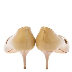 Pre Owned حذاء كعب عالي جيمي تشو مقدمة مفتوحة إيزابيل جلد لامع أصفر شامبين مقاس 37.5