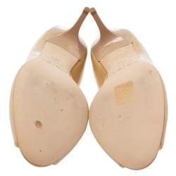 Pre Owned حذاء كعب عالي جيمي تشو مقدمة مفتوحة إيزابيل جلد لامع أصفر شامبين مقاس 37.5