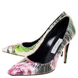 Jimmy Choo Multicolor PVC And Satin  Floral Jacquard Pumps Size 39