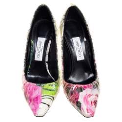 Jimmy Choo Multicolor PVC And Satin  Floral Jacquard Pumps Size 39