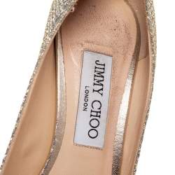 Pre Owned Jimmy Choo Gold/Silver Glitter Fabric Dahlia Peep-Toe Pumps Size 38