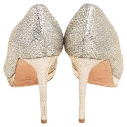 Pre Owned Jimmy Choo Gold/Silver Glitter Fabric Dahlia Peep-Toe Pumps Size 38