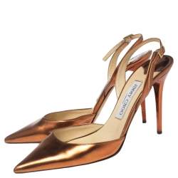 Pre Owned Jimmy Choo Metallic Copper Leather Tilly Slingback Sandals Size 38
