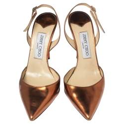 Pre Owned Jimmy Choo Metallic Copper Leather Tilly Slingback Sandals Size 38