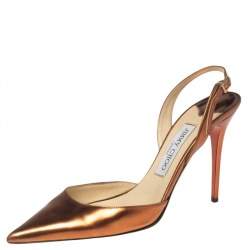 Pre Owned Jimmy Choo Metallic Copper Leather Tilly Slingback Sandals Size 38
