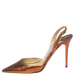 Pre Owned Jimmy Choo Metallic Copper Leather Tilly Slingback Sandals Size 38