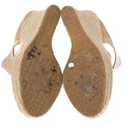 Pre Owned Jimmy Choo Beige Patent Leather Patriot Wedge Espadrille Sandals Size 35.5