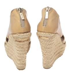 Pre Owned Jimmy Choo Beige Patent Leather Patriot Wedge Espadrille Sandals Size 35.5