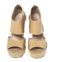 Pre Owned Jimmy Choo Beige Patent Leather Patriot Wedge Espadrille Sandals Size 35.5