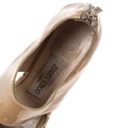 Pre Owned Jimmy Choo Beige Patent Leather Patriot Wedge Espadrille Sandals Size 35.5
