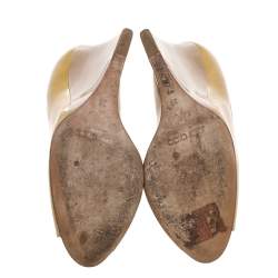 Jimmy Choo Beige Patent Leather Baxen Wedge Peep Toe Pumps Size 39