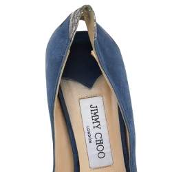 Jimmy Choo Blue Suede and Snakeskin Peep Toe Pumps Size 36.5