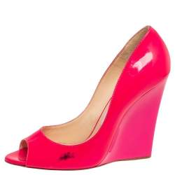 Pre Owned حذاء كعب عالي جيمي تشو مقدمة مفتوحة نعل روكي جلد لاوع وردي نيون مقاس 38