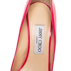 Pre Owned حذاء كعب عالي جيمي تشو مقدمة مفتوحة نعل روكي جلد لاوع وردي نيون مقاس 38