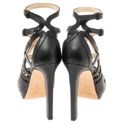 Pre Owned Jimmy Choo Black Leather Caged Ankle Sandals Size 39