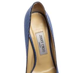 Jimmy Choo Blue Python Embossed Leather Peep Toe Platform Pumps Size 39