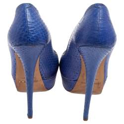 Jimmy Choo Blue Python Embossed Leather Peep Toe Platform Pumps Size 39