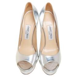 Pre Owned Jimmy Choo Silver Leather Dahlia Platform Pumps Size 39