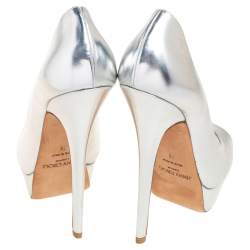 Pre Owned Jimmy Choo Silver Leather Dahlia Platform Pumps Size 39