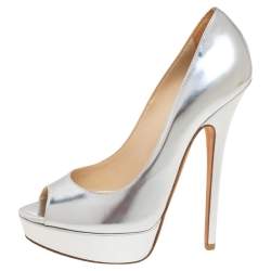 Pre Owned Jimmy Choo Silver Leather Dahlia Platform Pumps Size 39