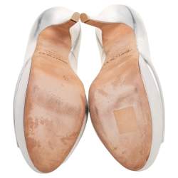 Pre Owned Jimmy Choo Silver Leather Dahlia Platform Pumps Size 39