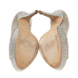 Pre Owned Jimmy Choo Beige Satin Crystal Embellished Platform Peep-Toe Pumps Size 39