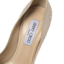 Pre Owned Jimmy Choo Beige Satin Crystal Embellished Platform Peep-Toe Pumps Size 39