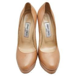 Jimmy Choo Beige Leather Cosmic Platform Pumps Size 39