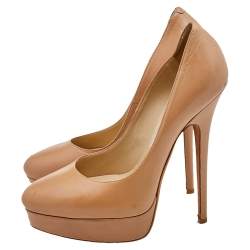 Jimmy Choo Beige Leather Cosmic Platform Pumps Size 39