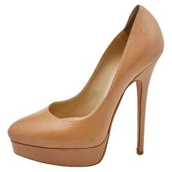 Jimmy Choo Beige Leather Cosmic Platform Pumps Size 39