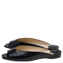 Pre Owned Jimmy Choo Black Croc Embossed Leather Jynx Flat Mules Size 40