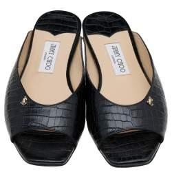 Pre Owned Jimmy Choo Black Croc Embossed Leather Jynx Flat Mules Size 40