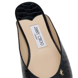 Pre Owned Jimmy Choo Black Croc Embossed Leather Jynx Flat Mules Size 40