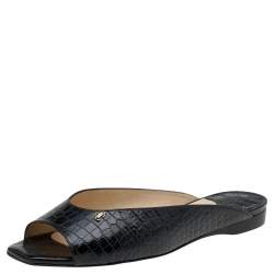 Pre Owned Jimmy Choo Black Croc Embossed Leather Jynx Flat Mules Size 40