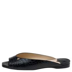 Pre Owned Jimmy Choo Black Croc Embossed Leather Jynx Flat Mules Size 40
