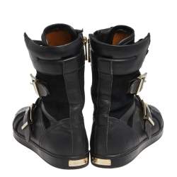 Pre Owned حذاء بوت جيمي تشو كومبات جلد وسويدي أسود مقاس 36 