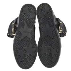 Pre Owned حذاء بوت جيمي تشو كومبات جلد وسويدي أسود مقاس 36 