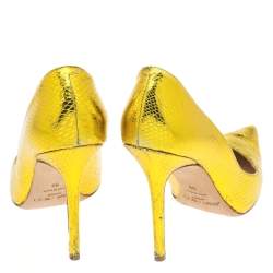 مملوكة مسبقًا Jimmy Choo Metallic Yellow Python Embossed Leather Abel Pointed Pumps Size 39