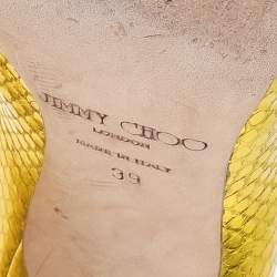 مملوكة مسبقًا Jimmy Choo Metallic Yellow Python Embossed Leather Abel Pointed Pumps Size 39