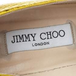مملوكة مسبقًا Jimmy Choo Metallic Yellow Python Embossed Leather Abel Pointed Pumps Size 39
