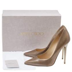 Jimmy Choo Gold Glitter Patent Leather Anouk Pointed Toe Pumps Size 37