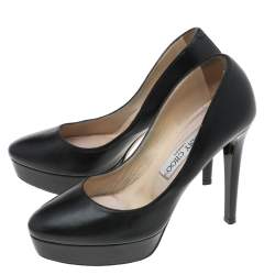 Jimmy Choo Black Leather Alex Platform Pumps Size 37