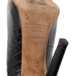 Pre Owned Jimmy Choo Black Croc Embossed Leather Round Toe  Pumps Size 36